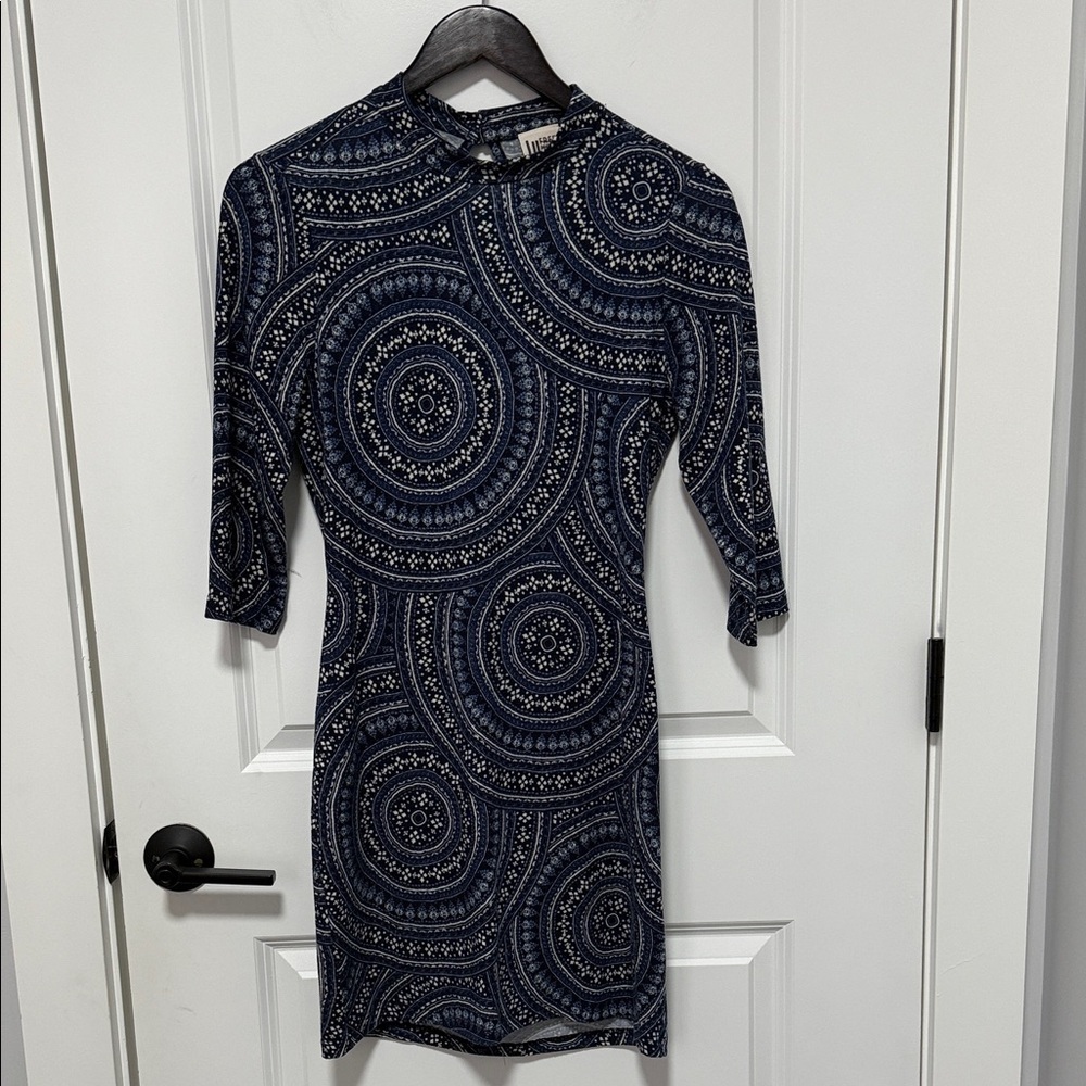 Free People Women’s Quarter Length Sleeves Back Cutouts Mock-Neck Mini Dress Med